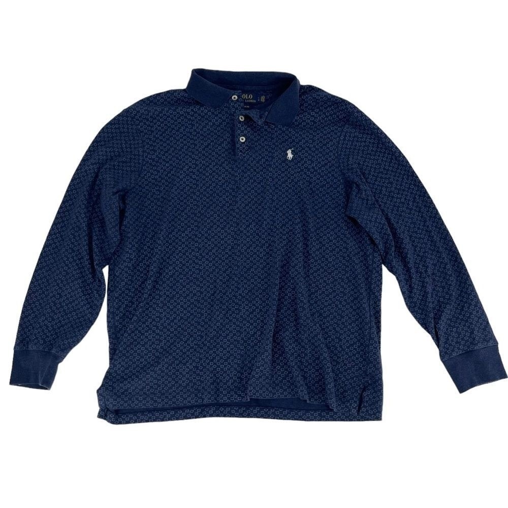 Polo By Ralph Lauren Shirt Mens Large Navy Blue Classic Fit Print Polo Geometric